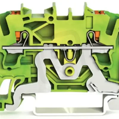 2vodičová svorka pro ochranný vodič, s ovládacím tlačítkem, 2,5 mm2, Zelenožlutá Ruční Výroba