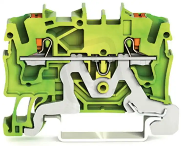2vodičová svorka pro ochranný vodič, s ovládacím tlačítkem, 2,5 mm2, Zelenožlutá Ruční Výroba