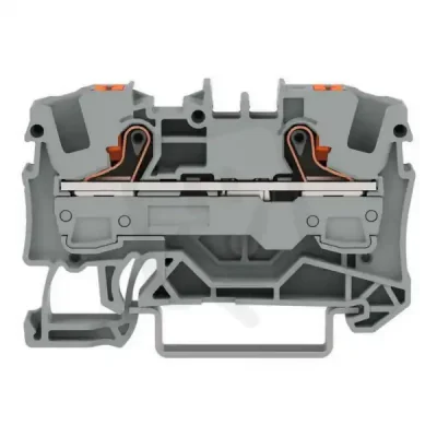 2vodičová průchozí svorka, s ovládacím tlačítkem, 6 mm2, Šedá WAGO 2206-1201 Nakupujte Hned