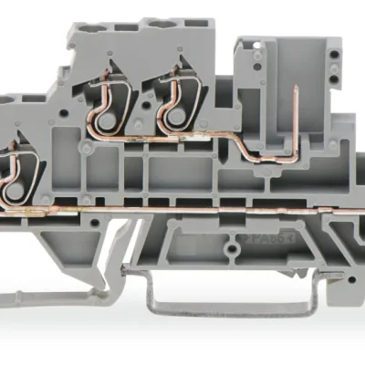 Limitovaná Edice WAGO Svorka 870-1131 základní dvoupatrová – 2 vodiče / 1 pin Vidlicová průchozí – 2 vodiče / 1 piny 2,5 mm², šedá