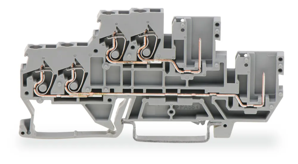 Limitovaná Edice WAGO Svorka 870-1131 základní dvoupatrová – 2 vodiče / 1 pin Vidlicová průchozí – 2 vodiče / 1 piny 2,5 mm², šedá