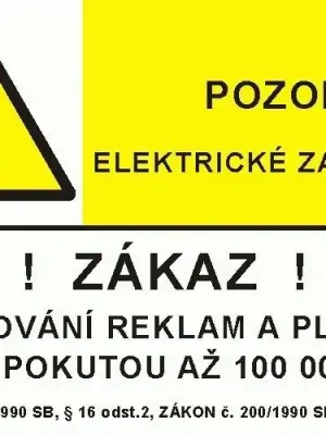 Vysoce Kvalitní CUPRO Tabulka"POZOR EL.ZAŘÍZENÍ.ZÁKAZ.." A4 P, samolepící