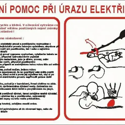 CUPRO Tabulka"PRVNÍ POMOC PŘI ÚRAZU EL." A3 P, samolepící Zlevněný