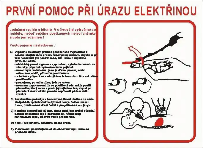 CUPRO Tabulka"PRVNÍ POMOC PŘI ÚRAZU EL." A3 P, samolepící Zlevněný